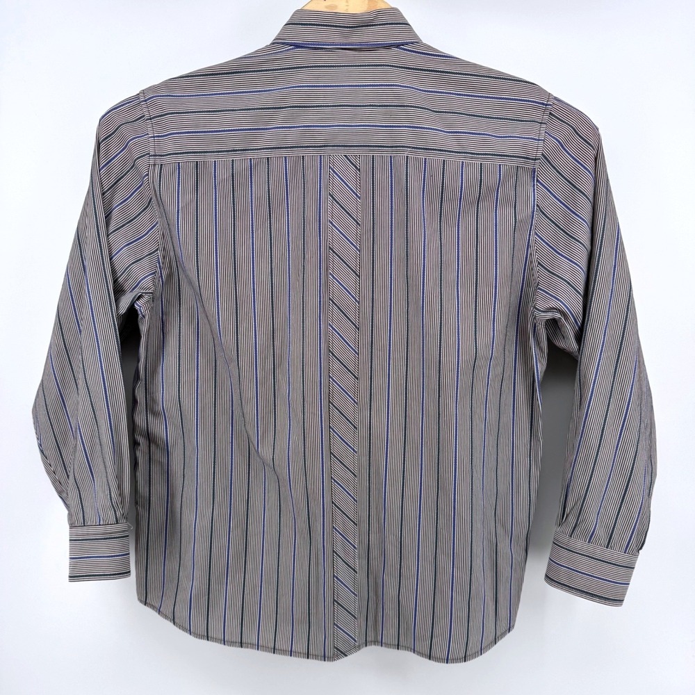 Tommy Bahama Button Down Shirt Large Blue Brown Stripe Cotton Long Sleeve T34463 - Picture 3 of 6